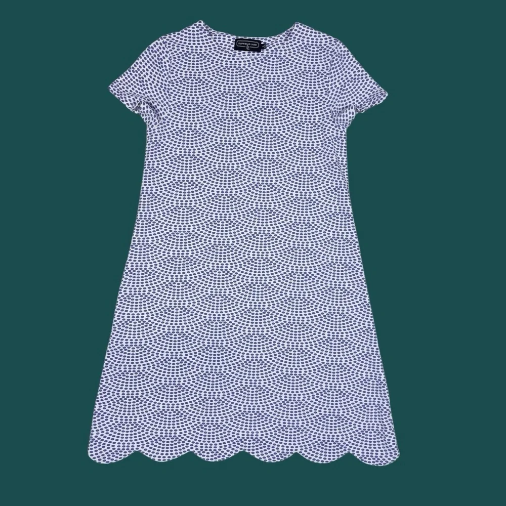 Duffield Lane Scalloped Hem Cornflower Blue and White Patterned Dress Small - Picture 3 of 13